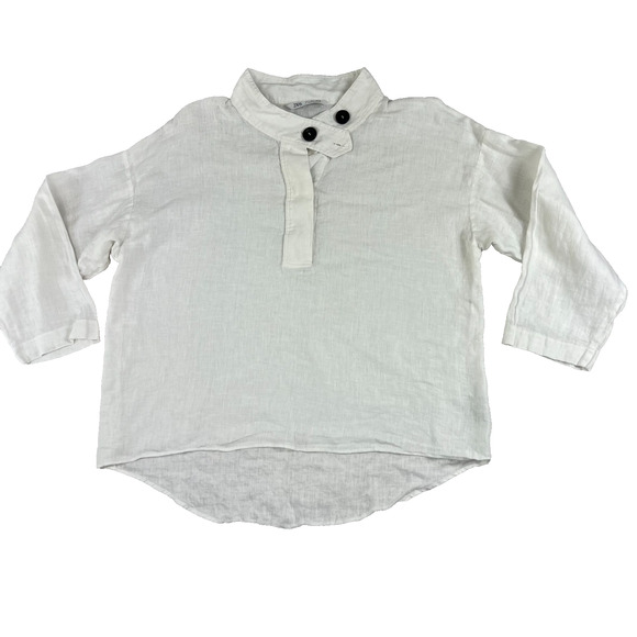 Zara Top Women's Size L White Linen Oversize With Buttoned High Neck - Picture 1 of 8